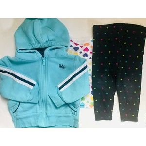 Baby Girl's Size 18M 12-18 Months 2 Pc Blue Jacket, Black Polka Dot Leggings